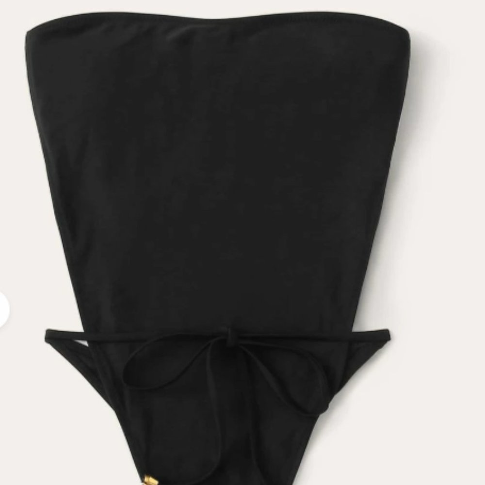 Black Solid Tie Front Monokini